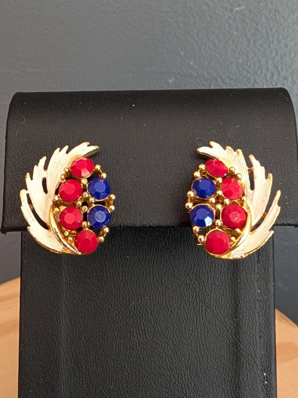 Vintage enamel and bead clip on earrings